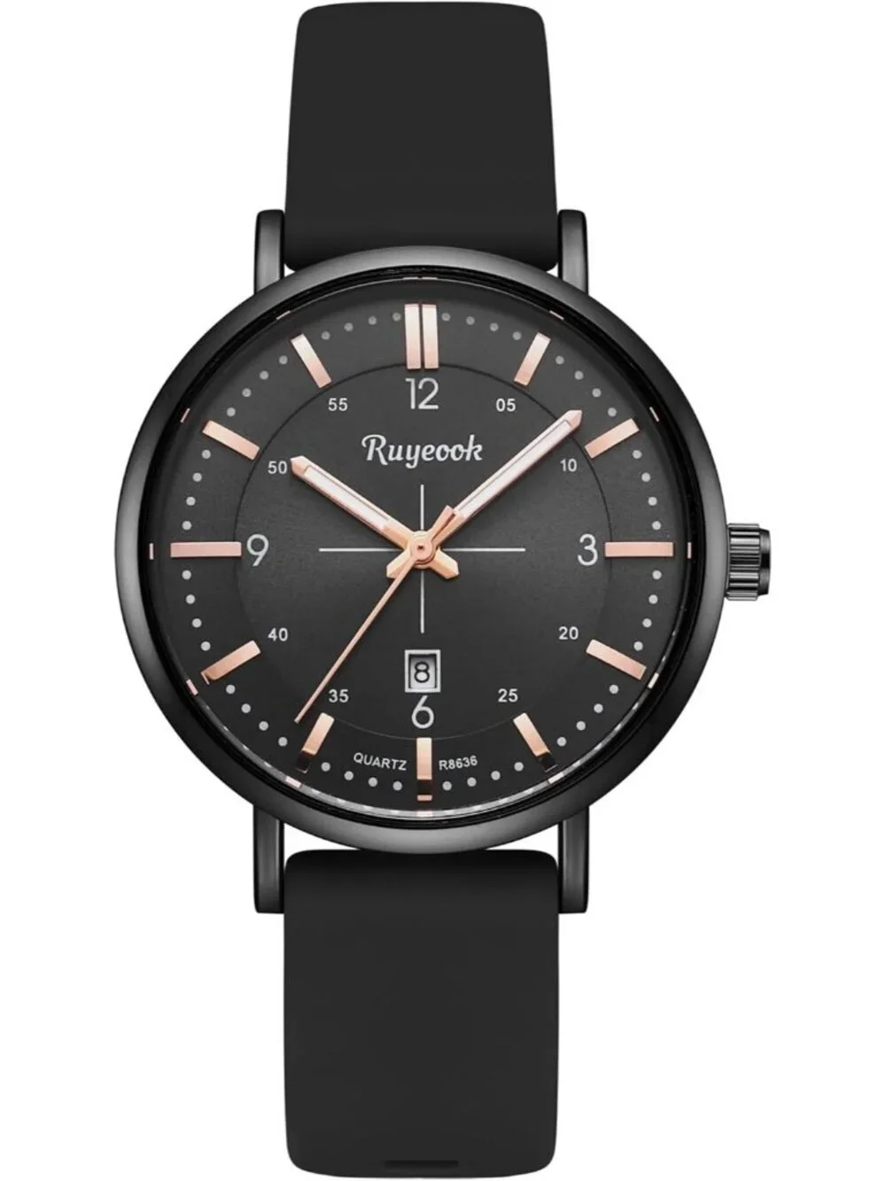 Women's Black Analog Quartz Silicone Band Calendar Date Display Wrist Watch